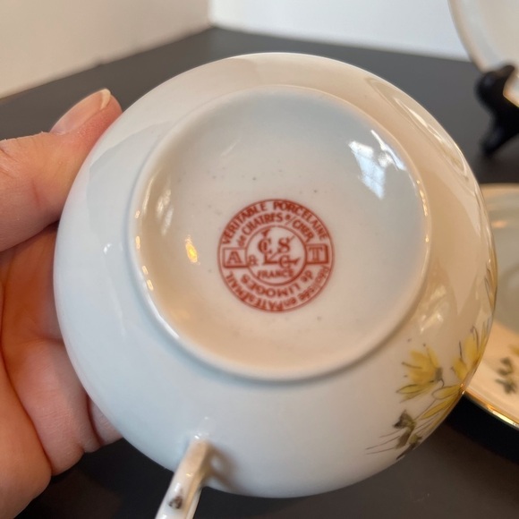 Limoges Three Teacups and Saucers, One Plate - Picture 11 of 14